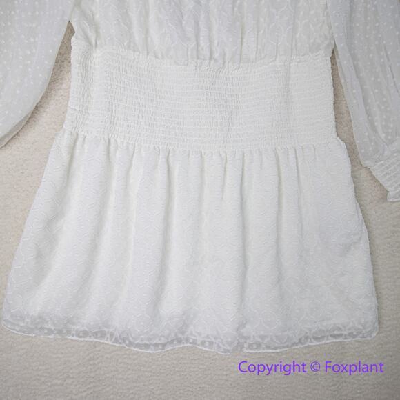 New!‎ White House Black Market Smocked Blouson Dress ivory white, size L - Picture 7 of 16